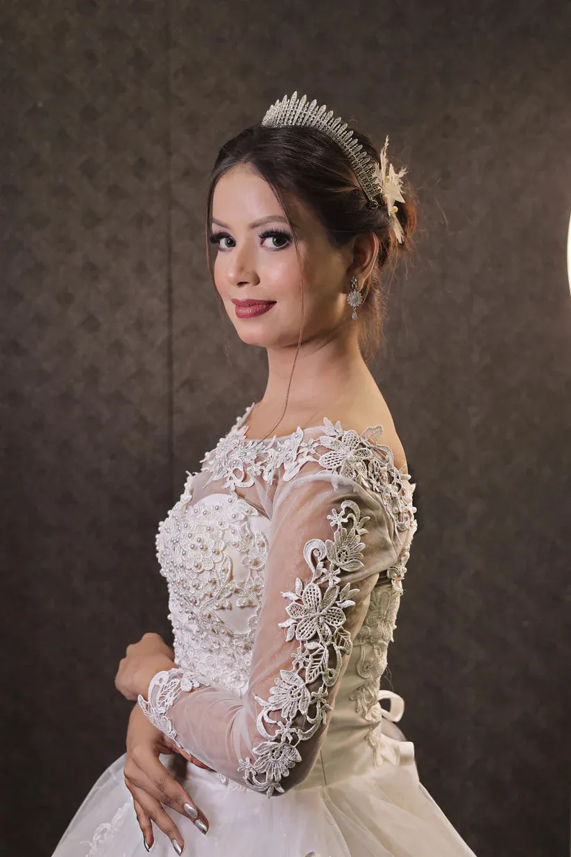 GownLink Radiant White Wedding Ball Gown with Pearl Beading GLGF042B