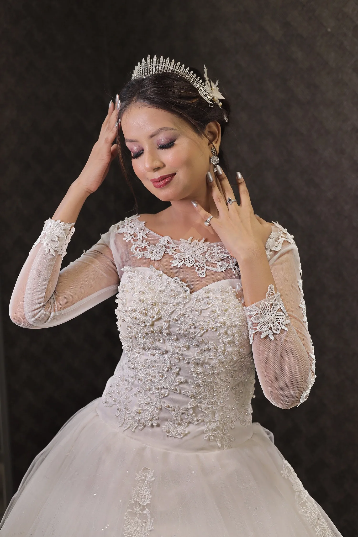 GownLink Radiant White Wedding Ball Gown with Pearl Beading GLGF042B