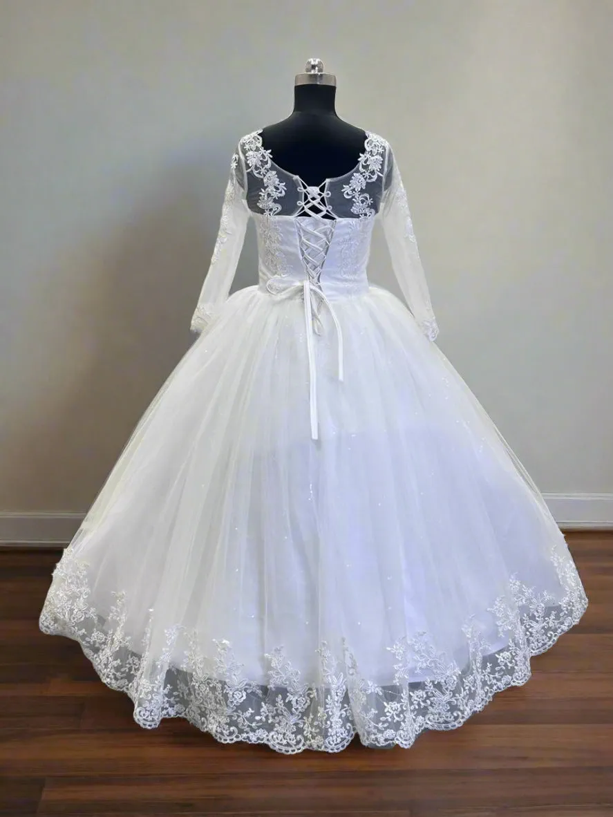 GownLink Radiant White Wedding Ball Gown with Pearl Beading GLGF042B