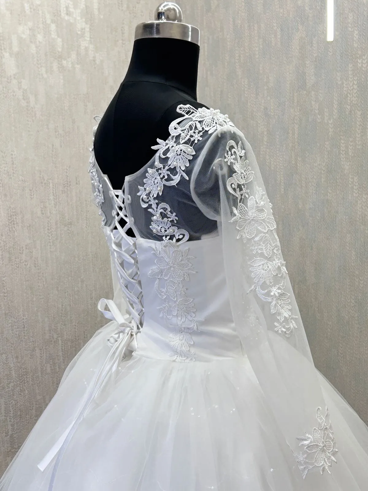 GownLink Radiant White Wedding Ball Gown with Pearl Beading GLGF042B