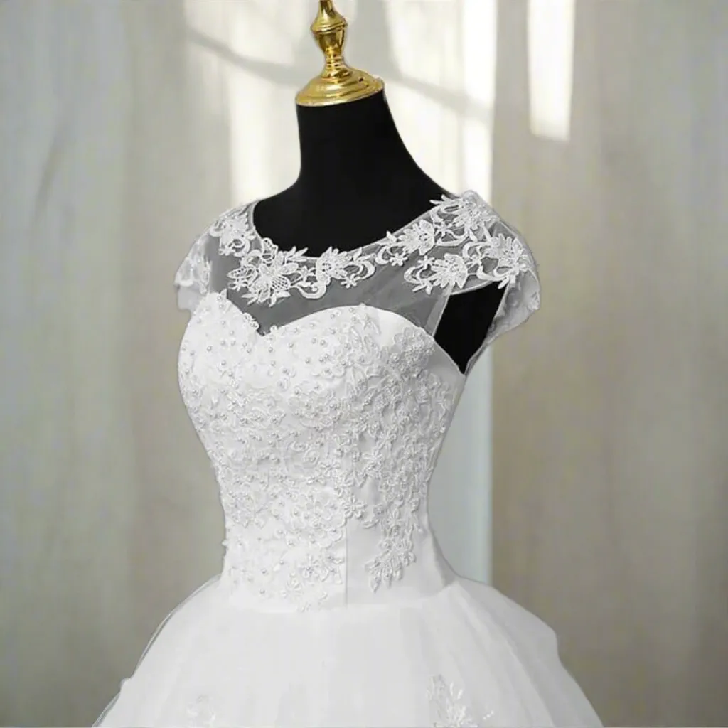 GownLink Radiant White Wedding Ball Gown with Pearl Beading GLGF042B