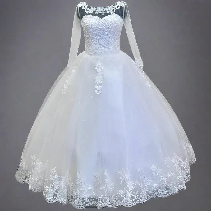GownLink Radiant White Wedding Ball Gown with Pearl Beading GLGF042B