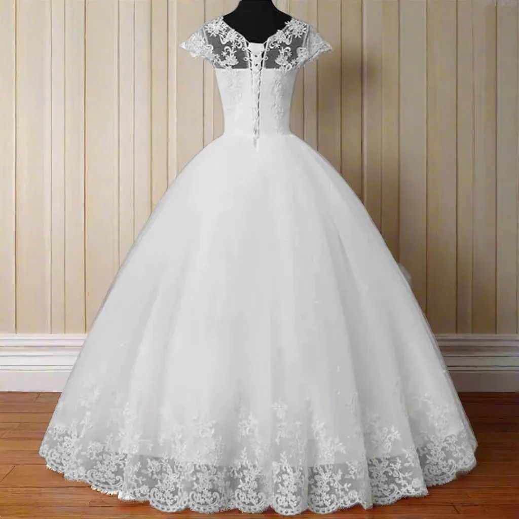 GownLink Radiant White Wedding Ball Gown with Pearl Beading GLGF042B