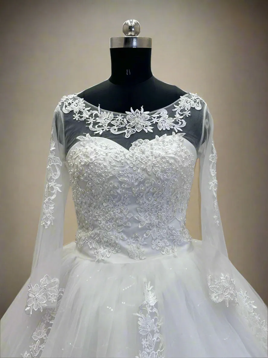 GownLink Radiant White Wedding Ball Gown with Pearl Beading GLGF042B