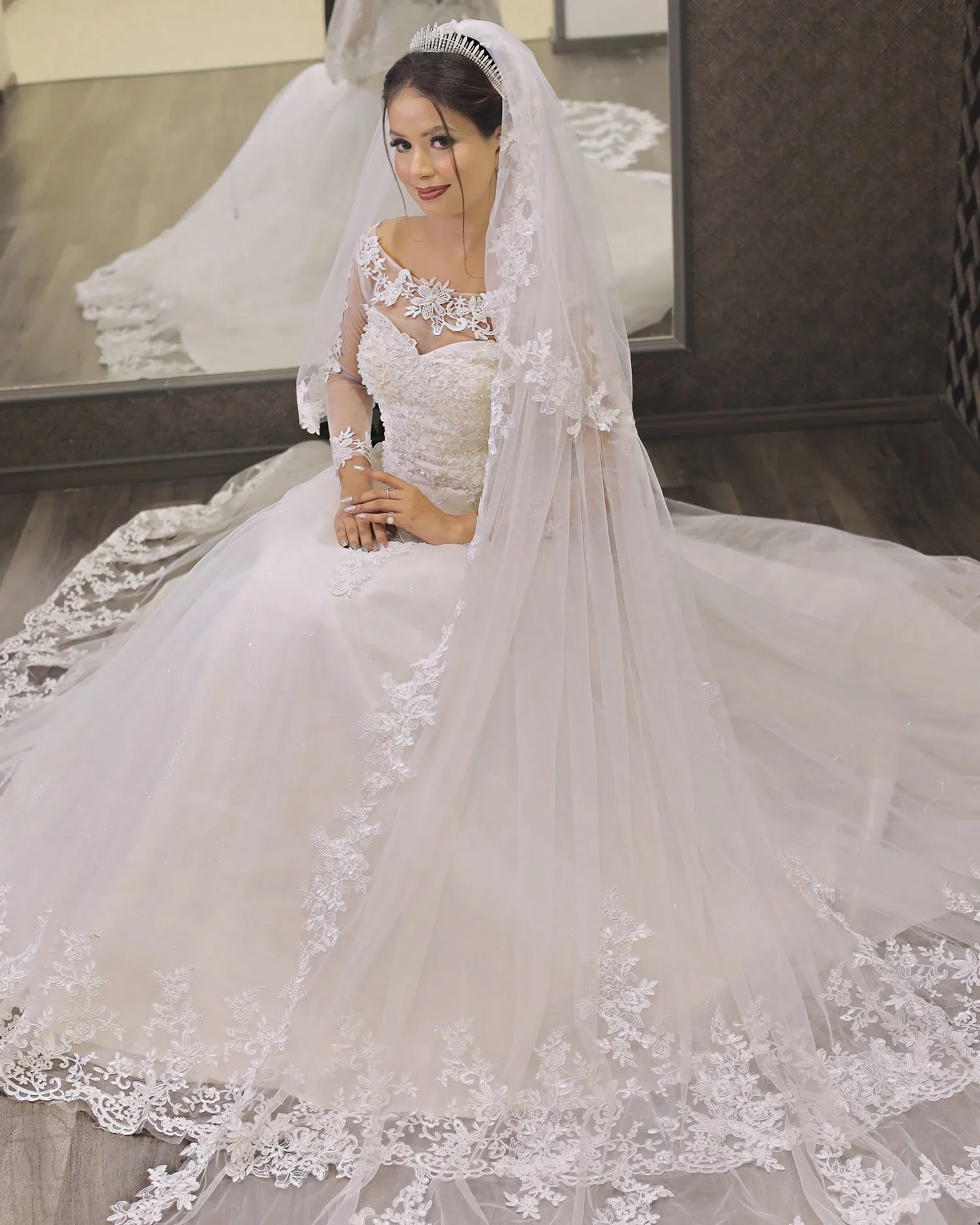 GownLink Radiant White Wedding Ball Gown with Pearl Beading GLGF042B