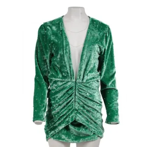 Green Crushed Velvet Crystal Embellished Romper Mini Dress