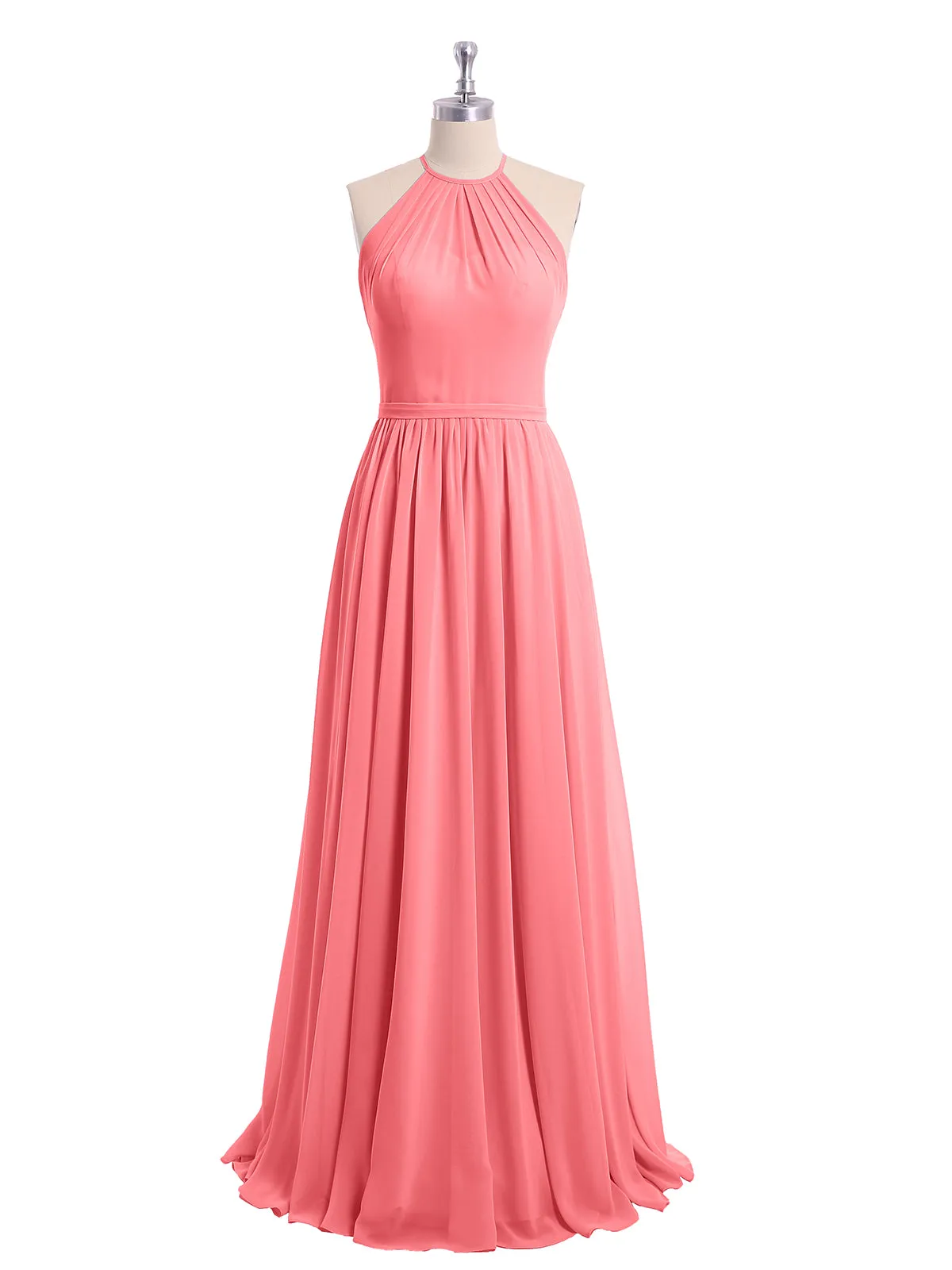 Halter Long Chiffon Gowns with Double Straps-Watermelon