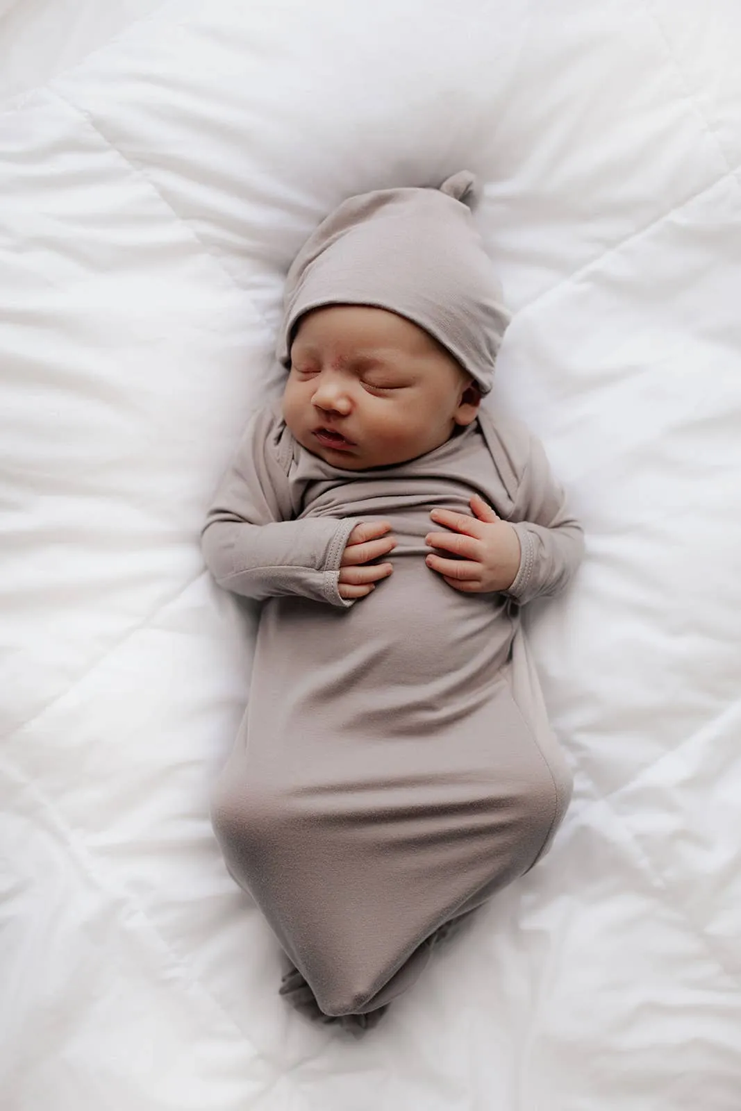 Harbor Mist Knotted Baby Gown with Hat or Bow