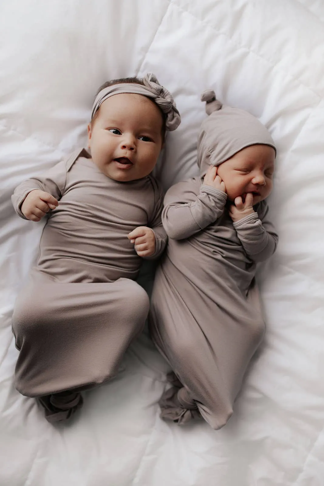 Harbor Mist Knotted Baby Gown with Hat or Bow