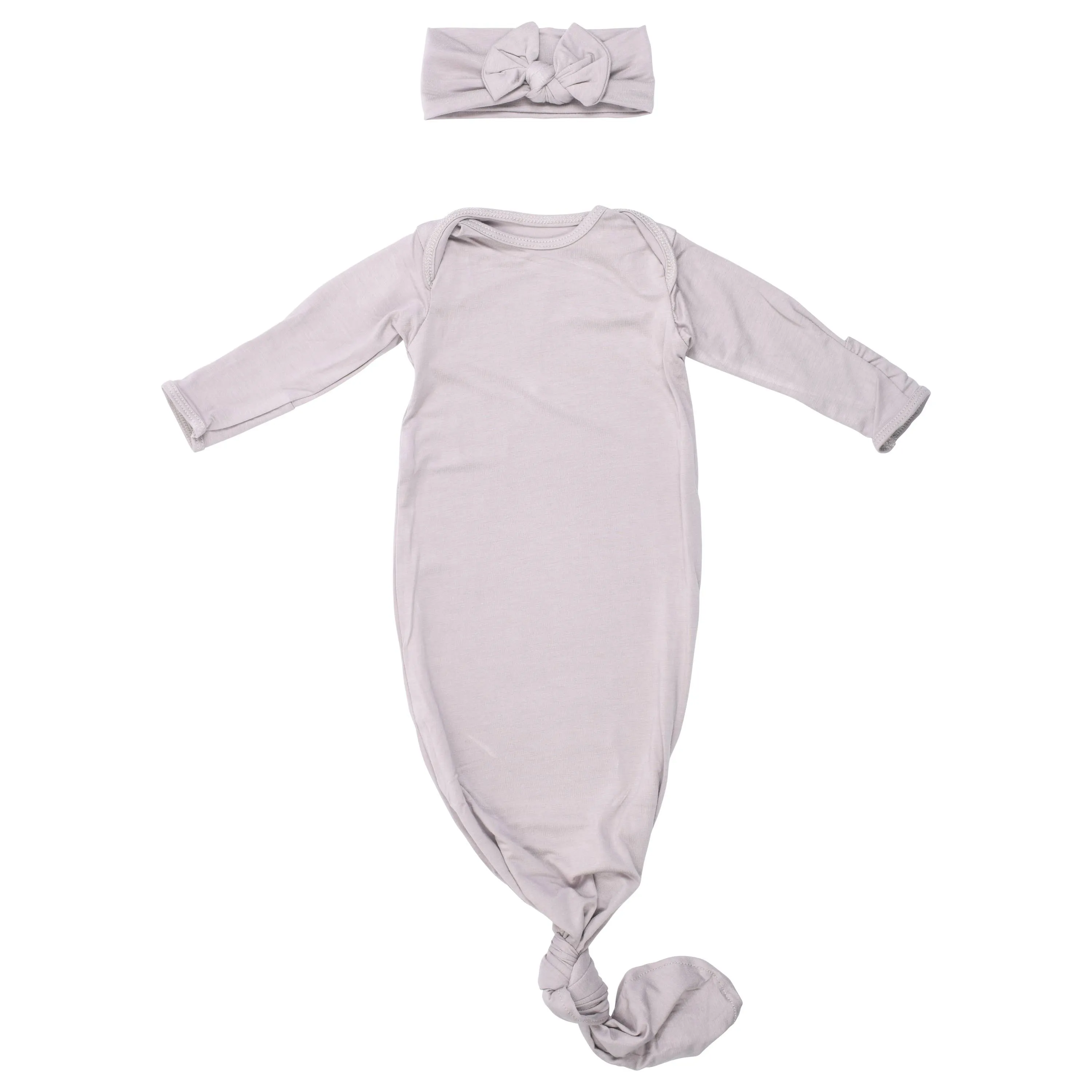 Harbor Mist Knotted Baby Gown with Hat or Bow
