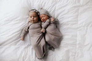 Harbor Mist Knotted Baby Gown with Hat or Bow