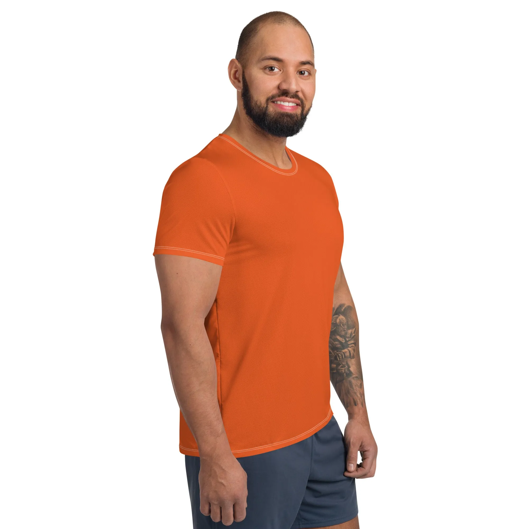 High-Performance Men's Rash Guard - Short Sleeve Solid Color Design - Flamingo