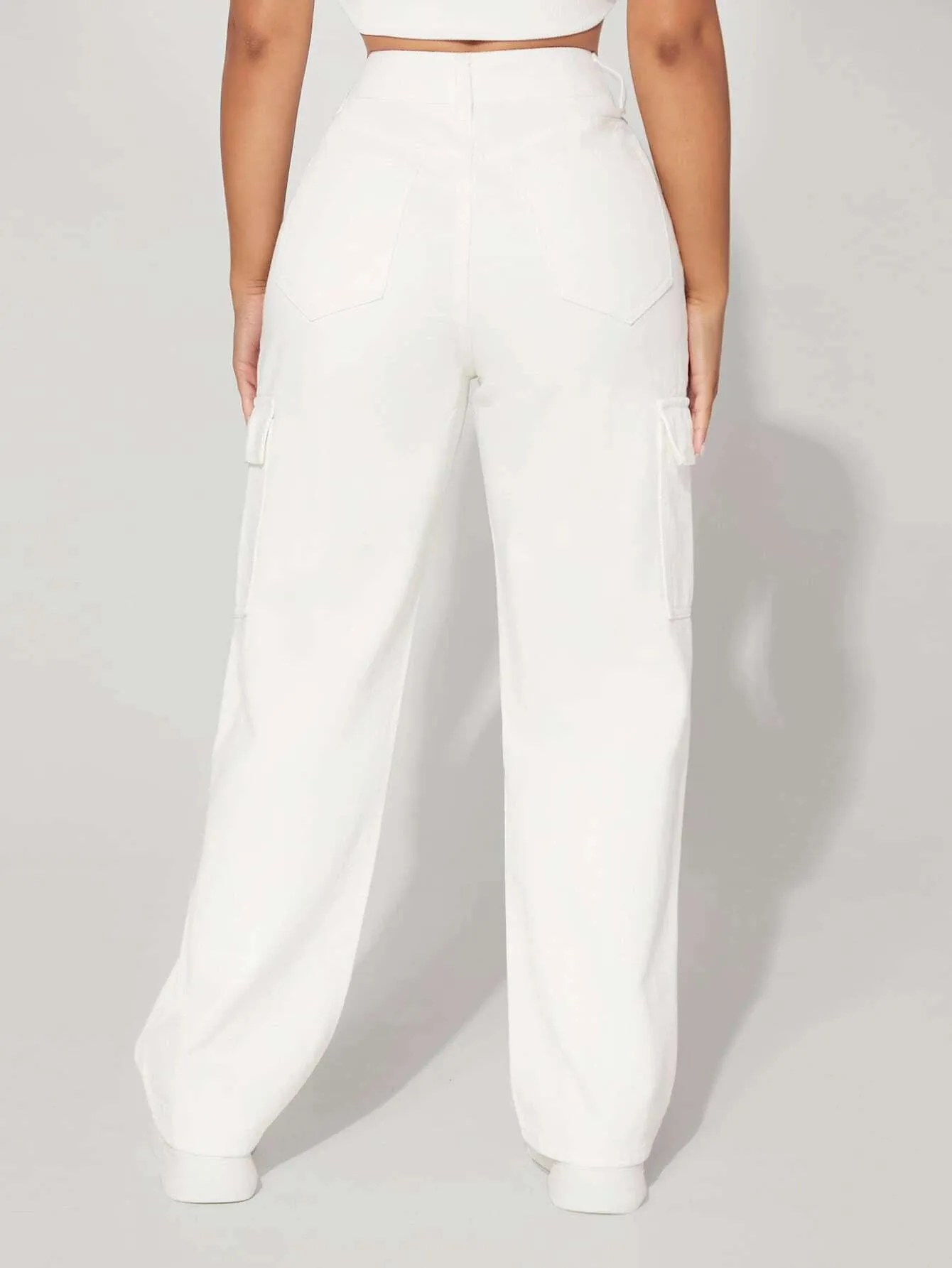 High Waist Flap Pocket Straight Leg Jeans