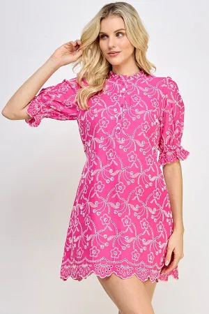 Hot Pink Eyelet Mini Dress