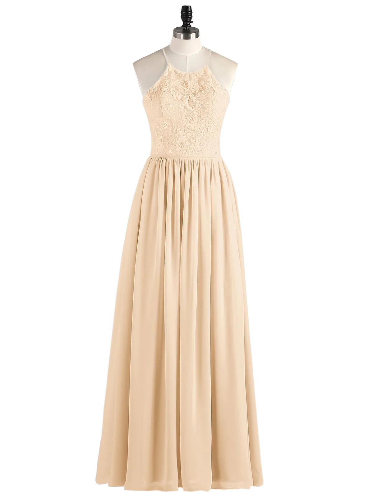 Illusion Neck Lace and Chiffon Maxi Gowns-Peach
