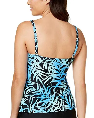 Island Escape Womens Swimsuit Seaside Shades Ruffled Tankini Top