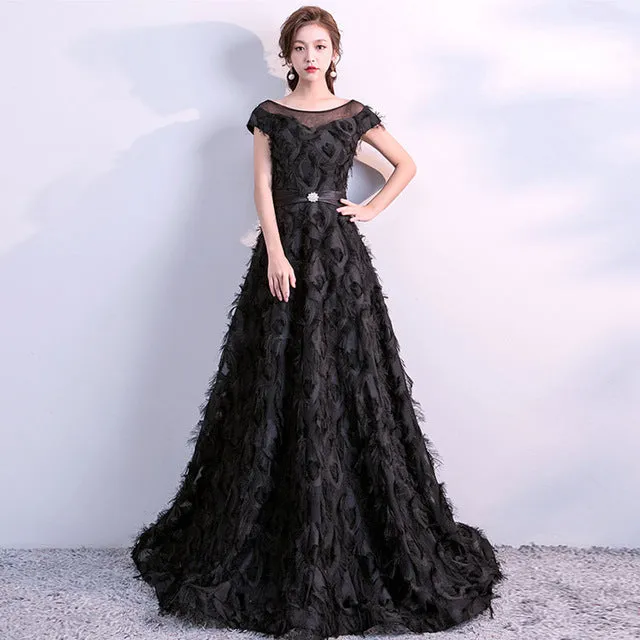 It's YiiYa Red Flowers Illusion Appliques O-neck Backless Elegant Lace Up Party Formal Dress Floor Length Evening Dresses LX117