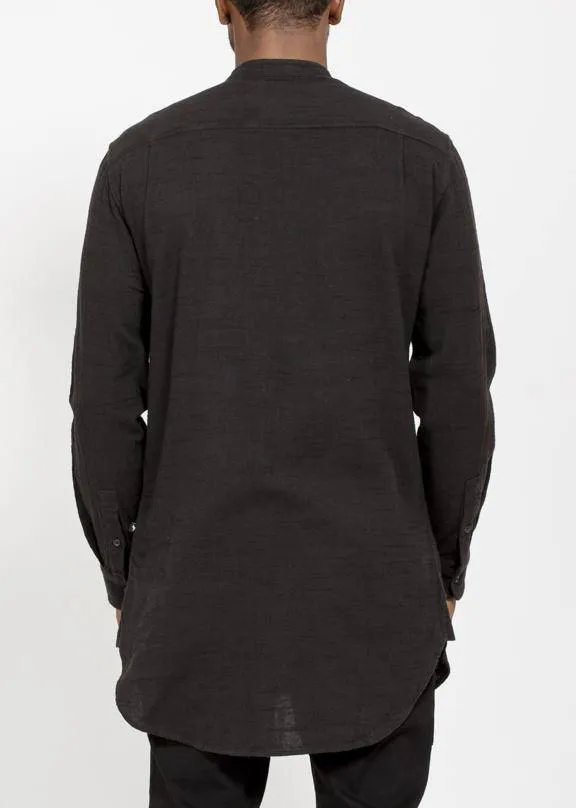 Konus Men's Long Mandarin Collar Shirt w/ Welt Pockets in Black