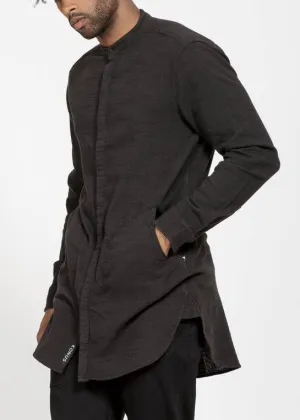 Konus Men's Long Mandarin Collar Shirt w/ Welt Pockets in Black