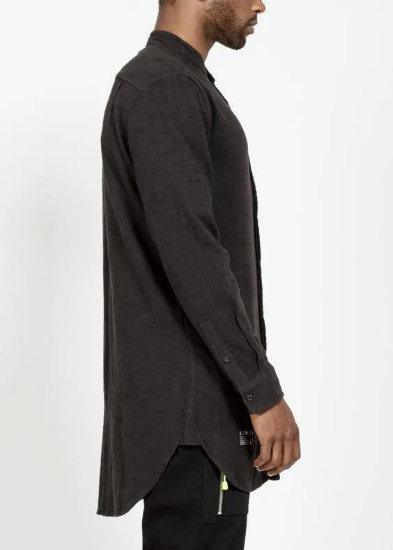 Konus Men's Long Mandarin Collar Shirt w/ Welt Pockets in Black
