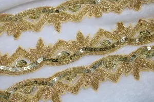 Light Golden Fancy Beads and Sequins Work Embroidered Border