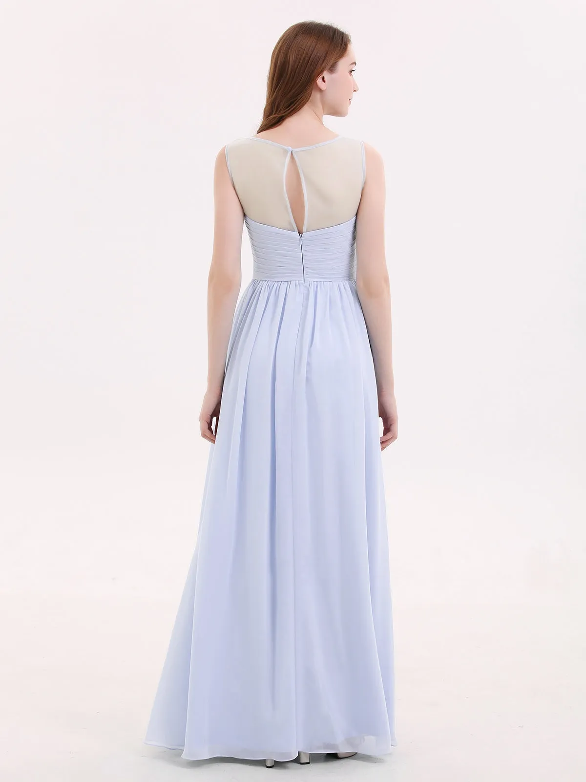 Long Chiffon Gowns with Illusion Neckline-Lavender