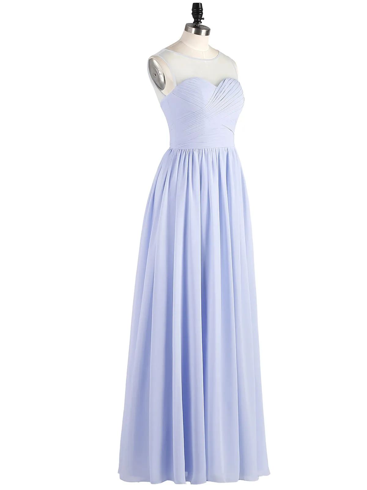 Long Chiffon Gowns with Illusion Neckline-Lavender