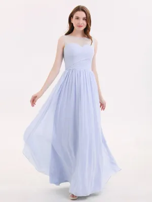 Long Chiffon Gowns with Illusion Neckline-Lavender