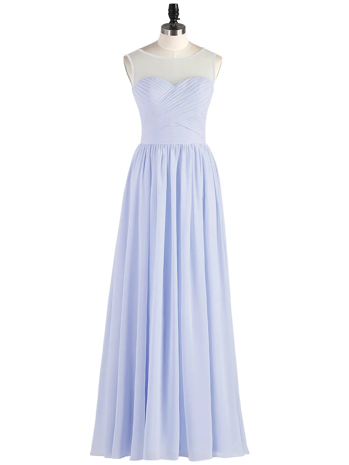 Long Chiffon Gowns with Illusion Neckline-Lavender