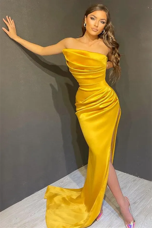 Long Strapless Sleeveless Mermaid Prom Dresses with Split
