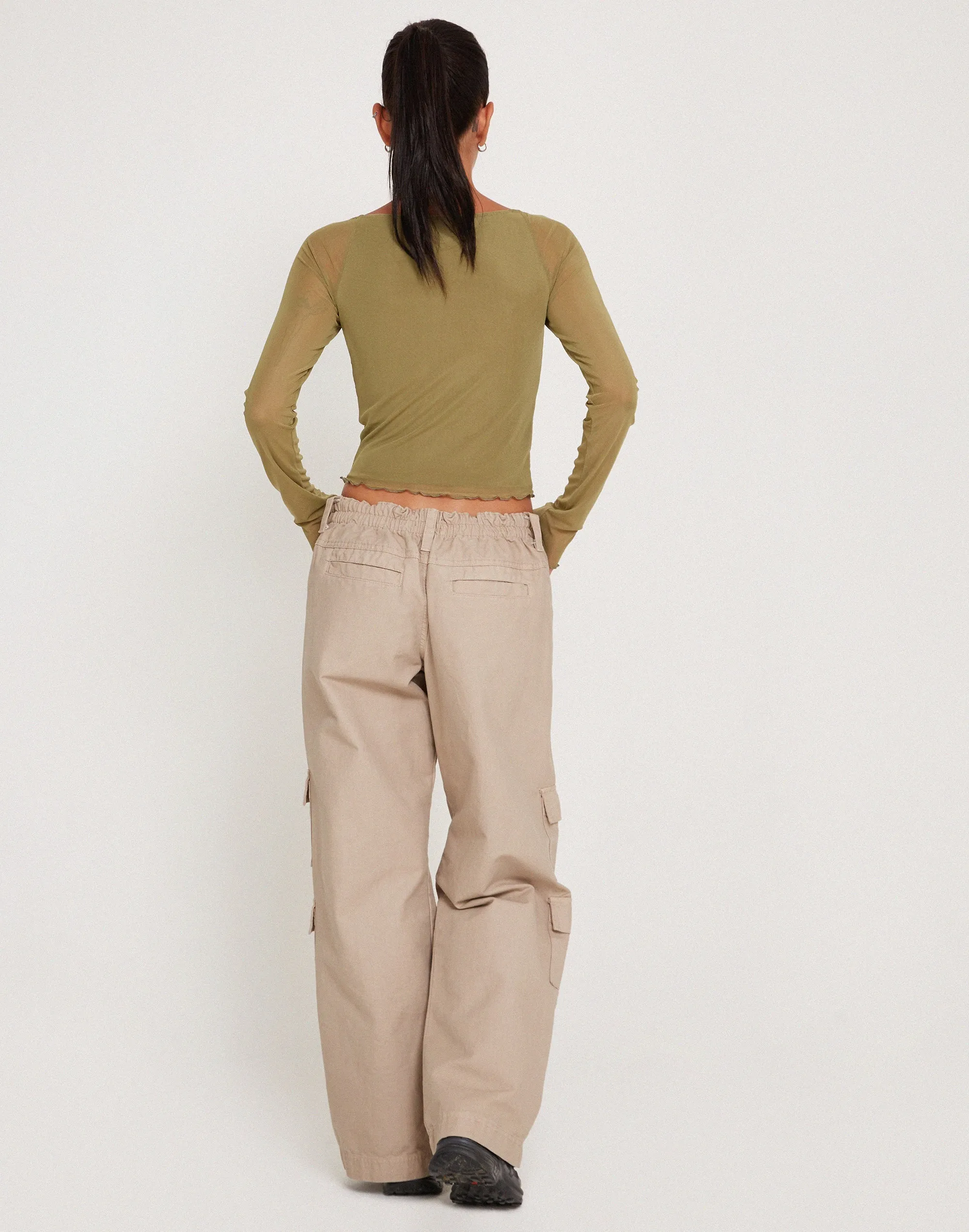 Mahira Long Sleeve Mesh Top in Olive