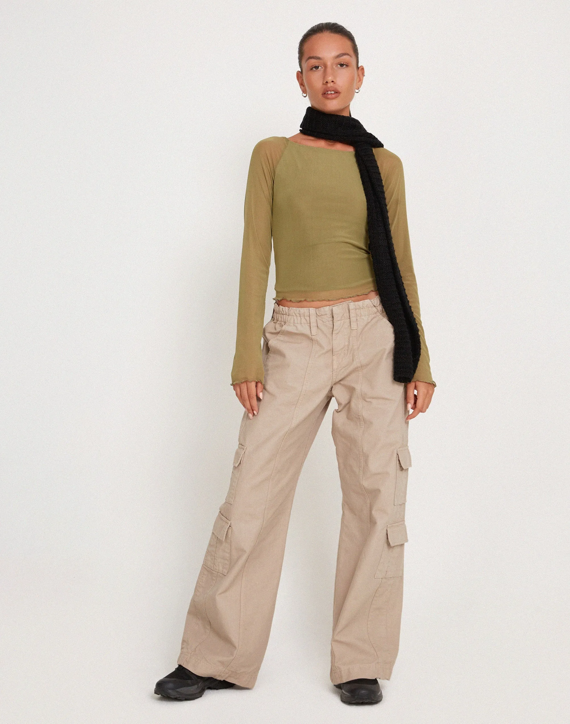 Mahira Long Sleeve Mesh Top in Olive