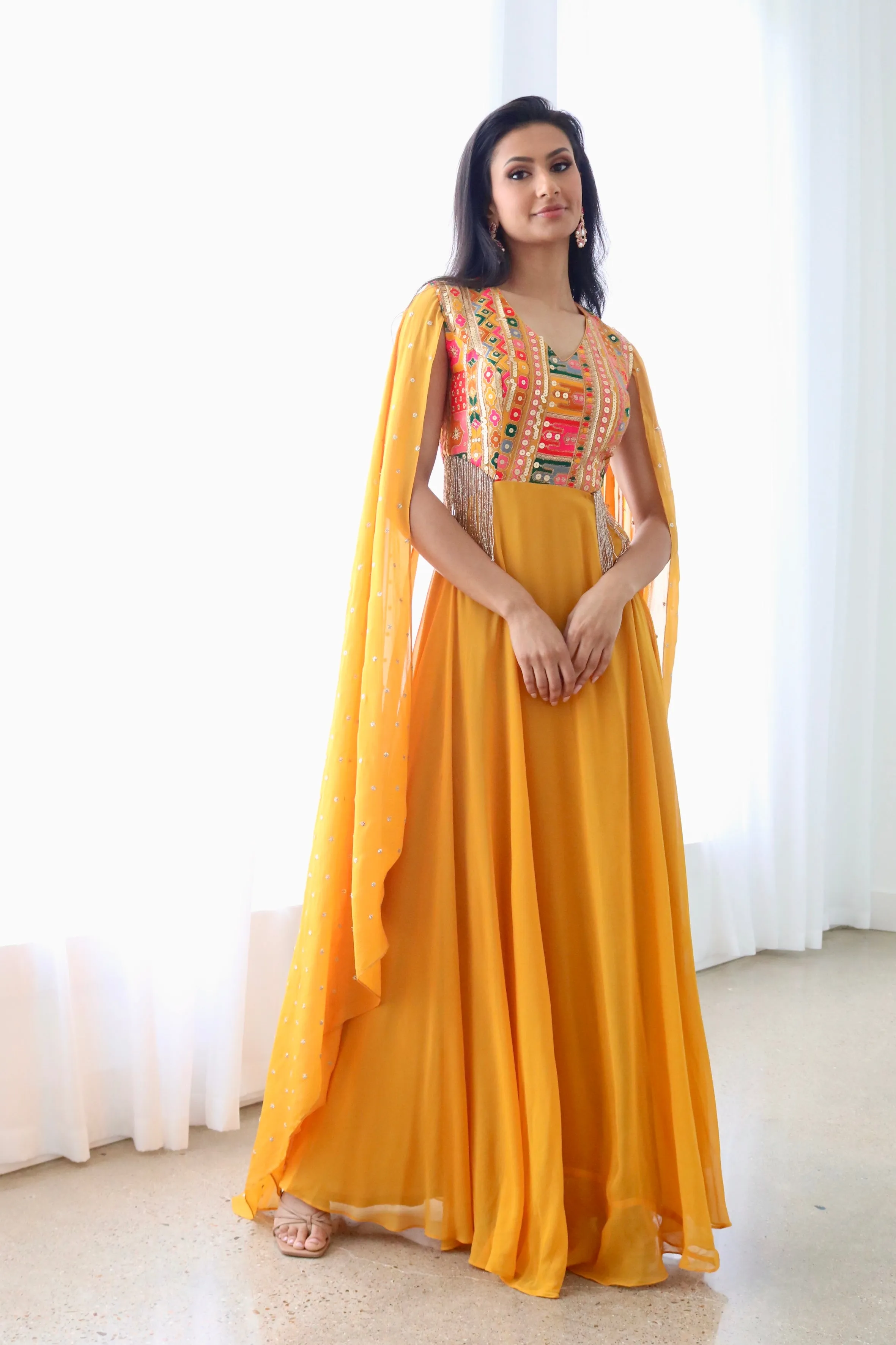 Mango Cape Sleeve Gown