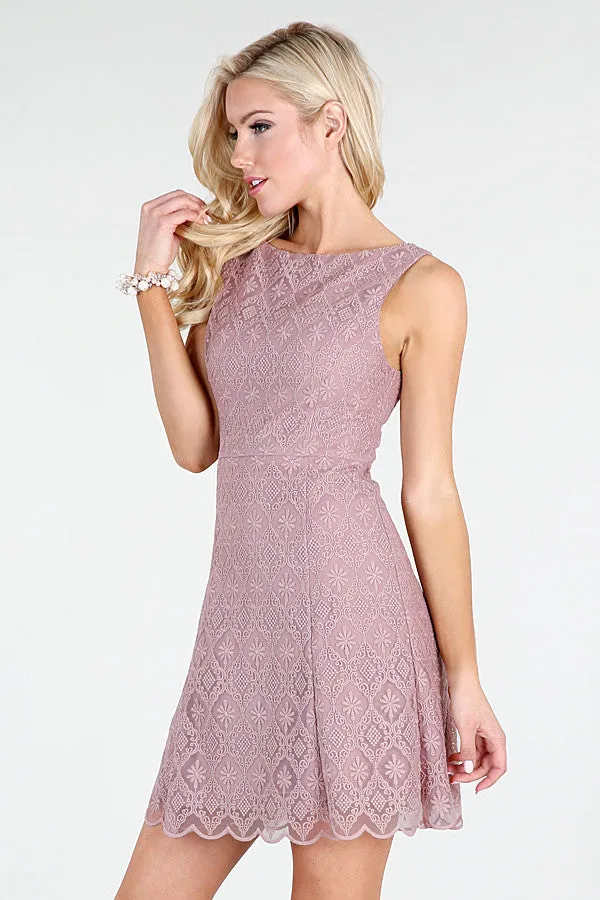 Mauve Tile-Lace Embroidered Dress