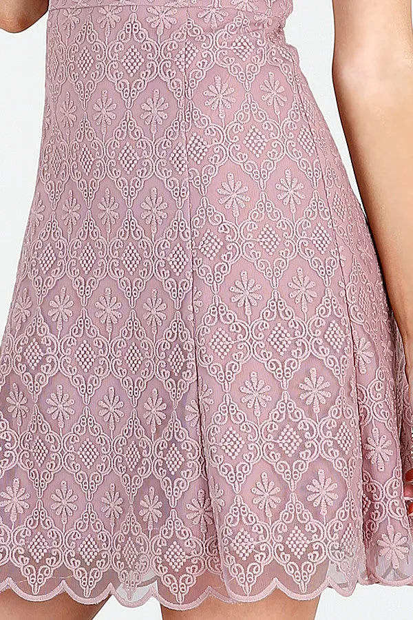 Mauve Tile-Lace Embroidered Dress
