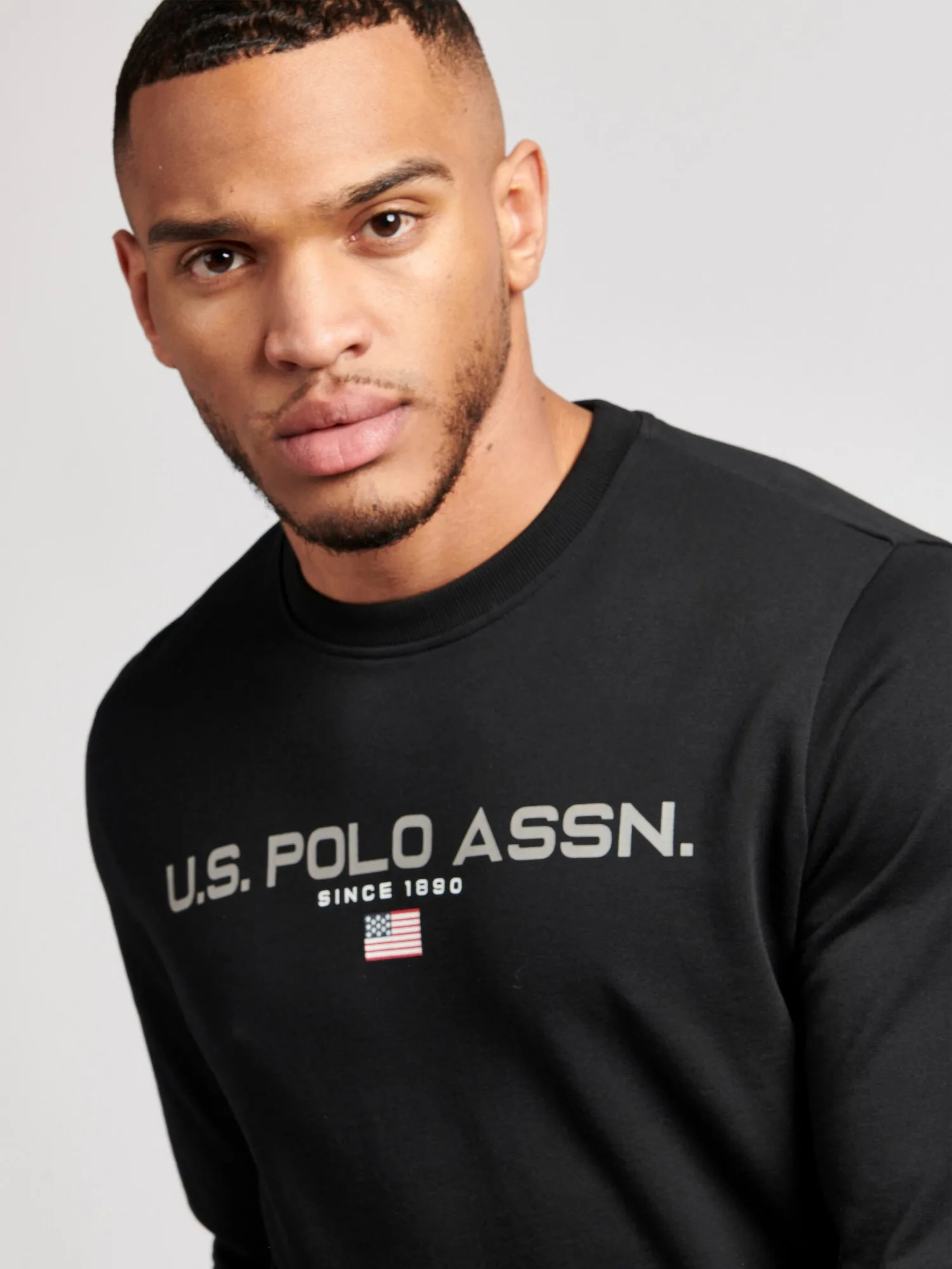 Mens Block Flag Graphic Crew Neck Sweatshirt in Navy Blue