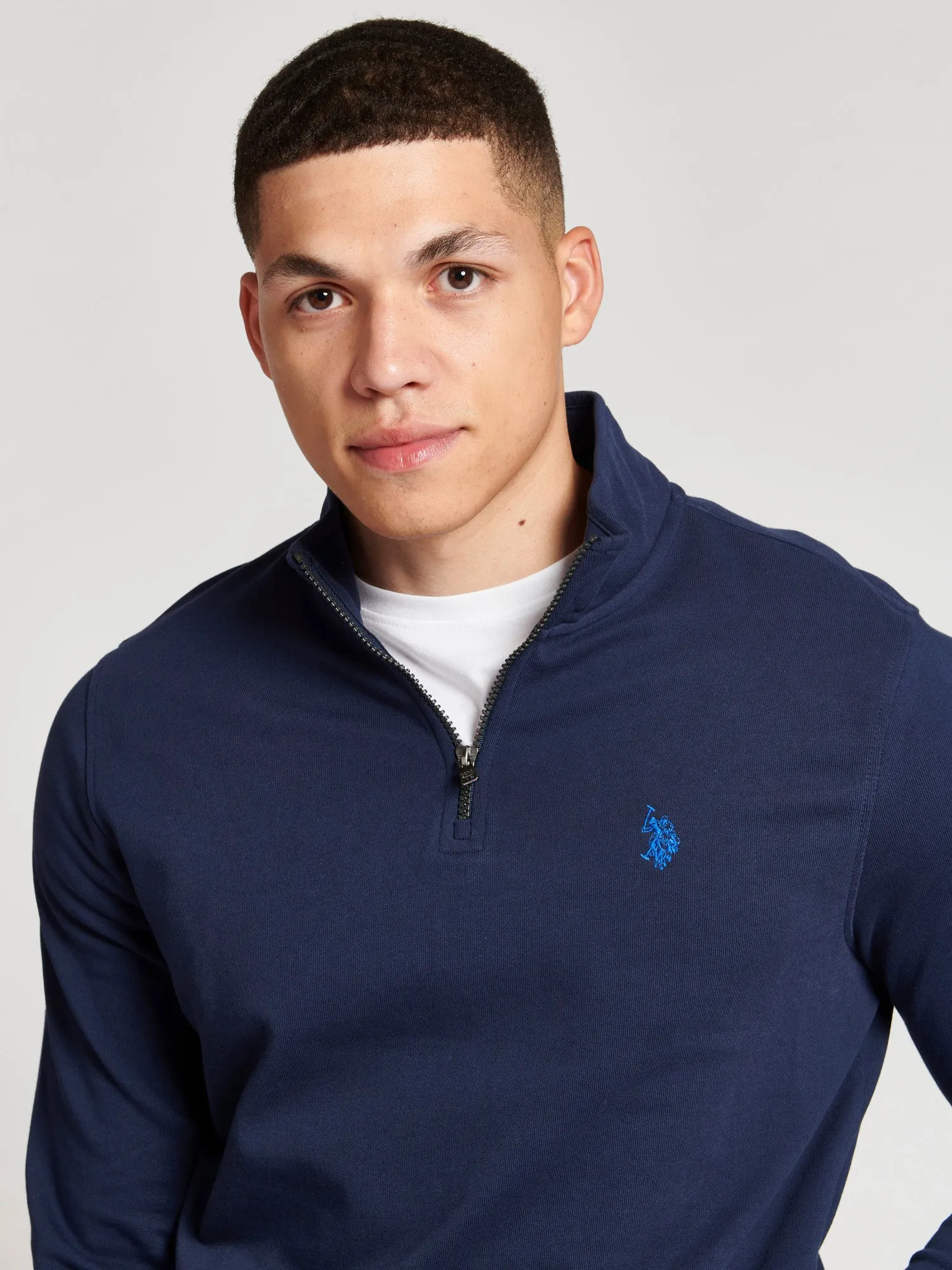 Mens Funnel Neck Quarter Zip Sweatshirt in Navy Blazer Estate Blue DHM