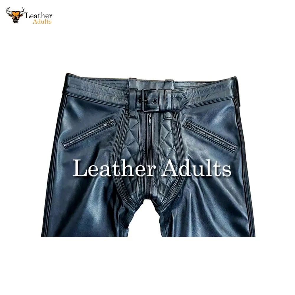 Men's Real Cowhide Leather Pants Punk Kink Jeans BLUF Convertible Chaps Trousers