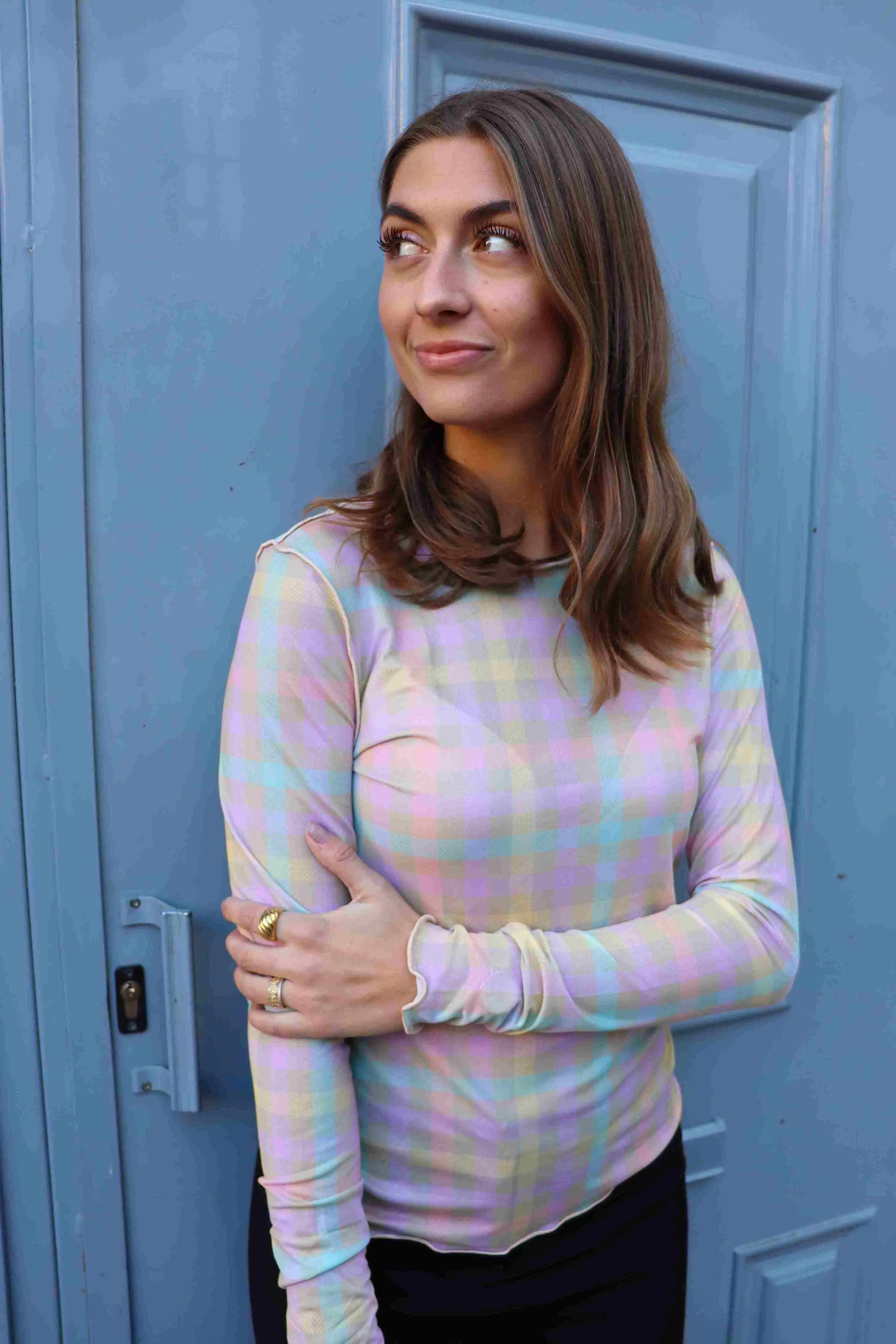 MESH-TOP - SAND PASTEL CHECK