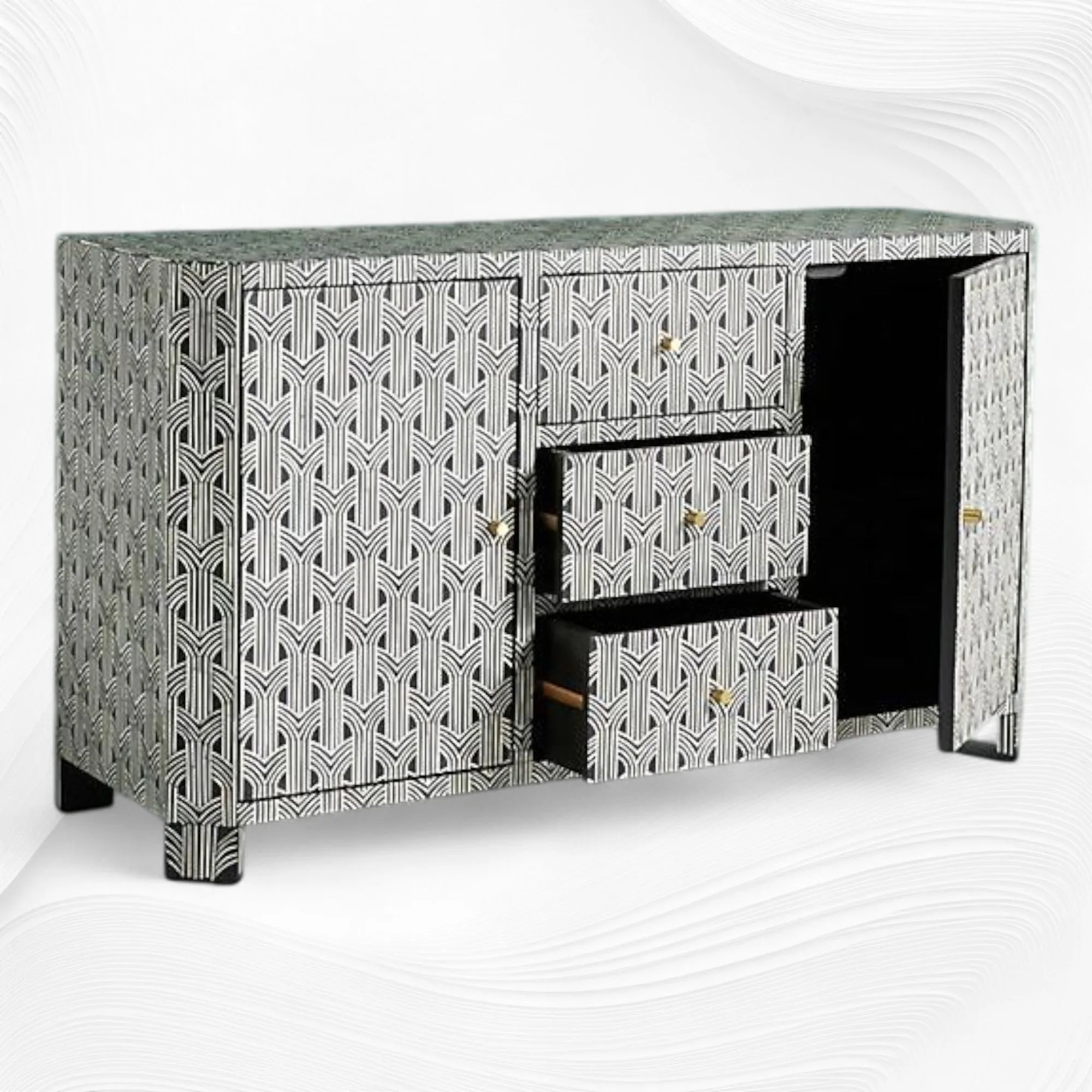 Midtown Bone Inlay Buffet 3 Drawer 2 Door Black