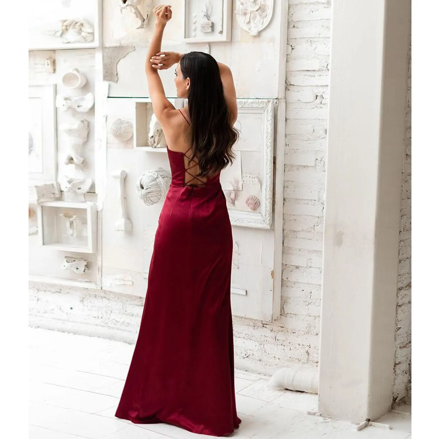 New Sling Sleeveless Slim Fit Open Back Slit Sexy Dress