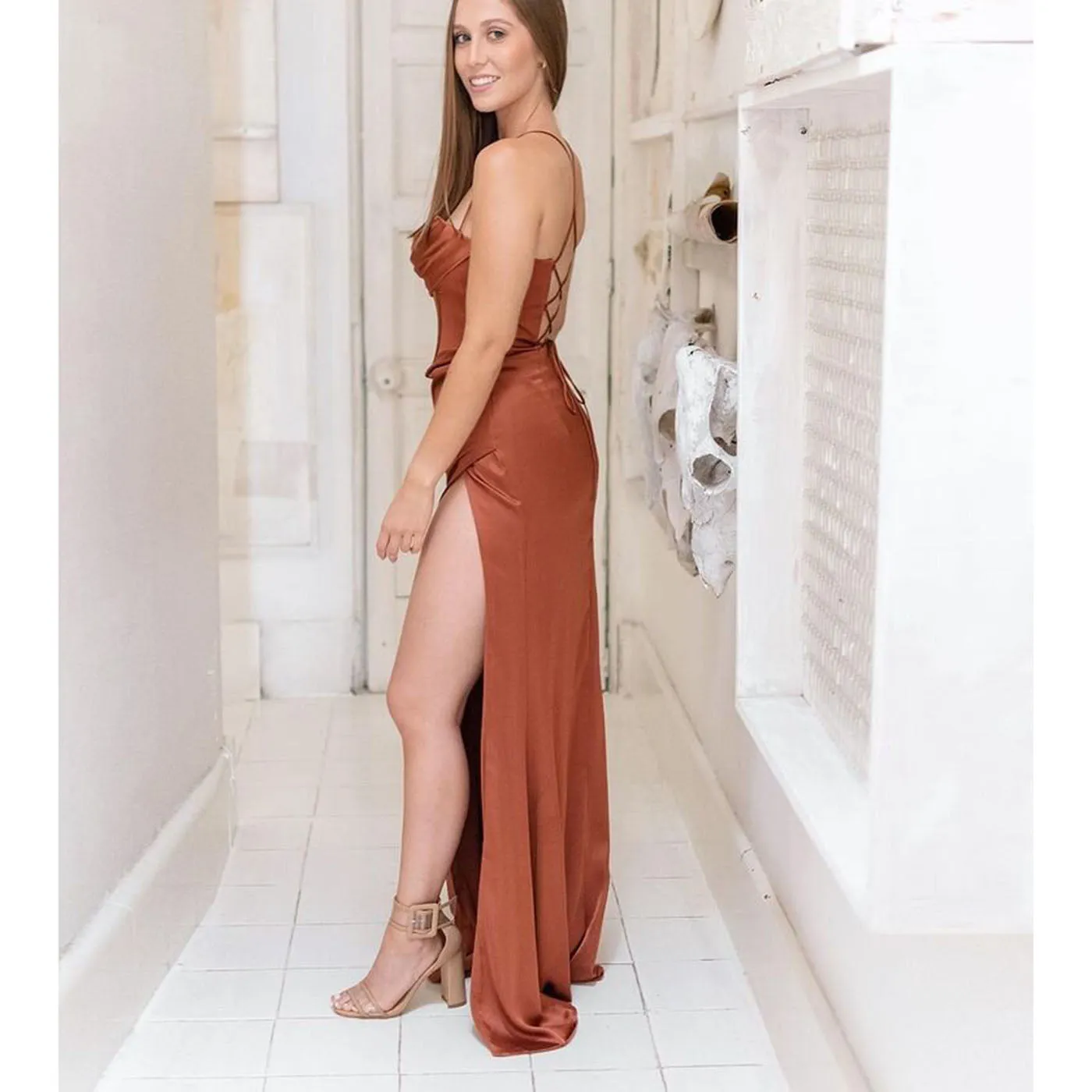 New Sling Sleeveless Slim Fit Open Back Slit Sexy Dress