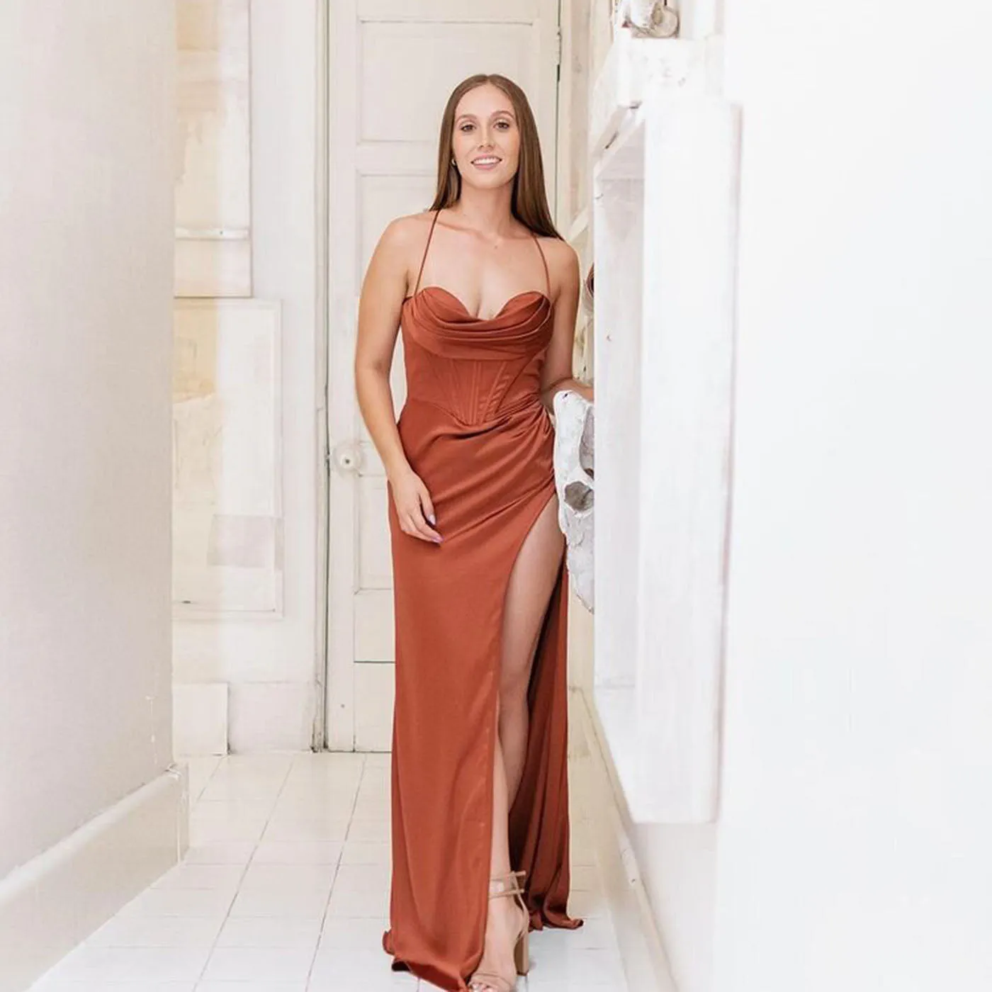 New Sling Sleeveless Slim Fit Open Back Slit Sexy Dress