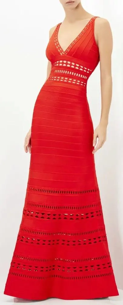 'Nuria' Cut-out Long Red Bandage Dress
