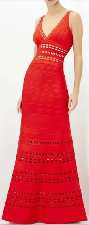 'Nuria' Cut-out Long Red Bandage Dress