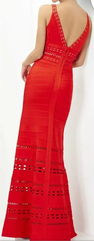 'Nuria' Cut-out Long Red Bandage Dress