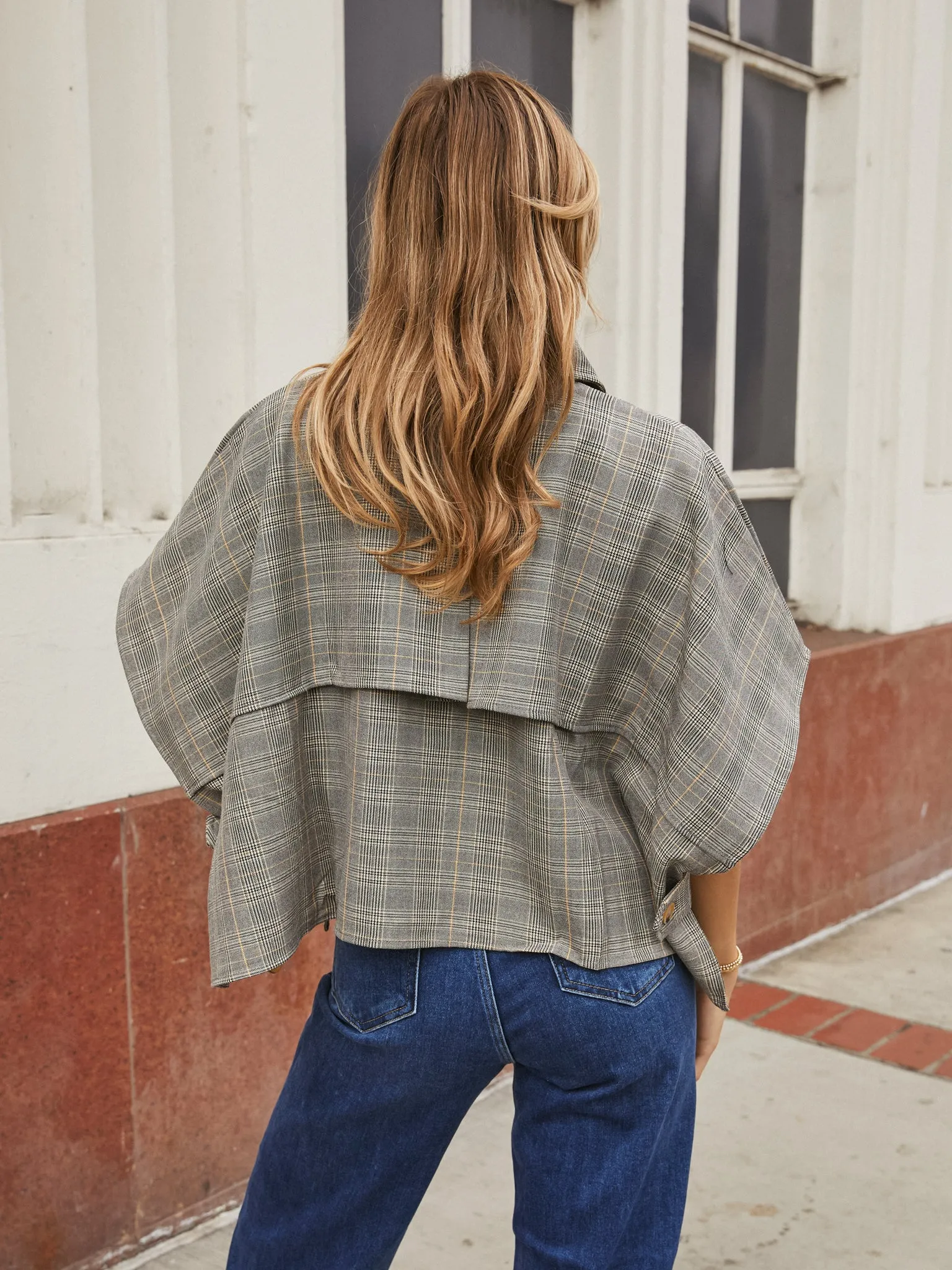 On the Town Plaid Cape Top