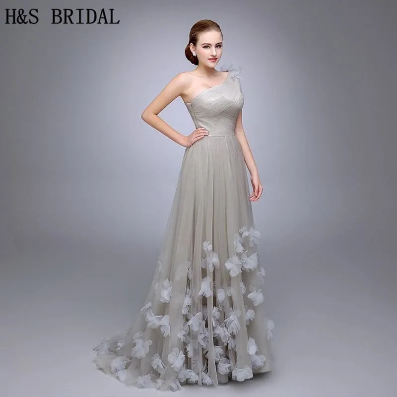 One Shoulder Ladies Popular Tulle Long Evening Gown