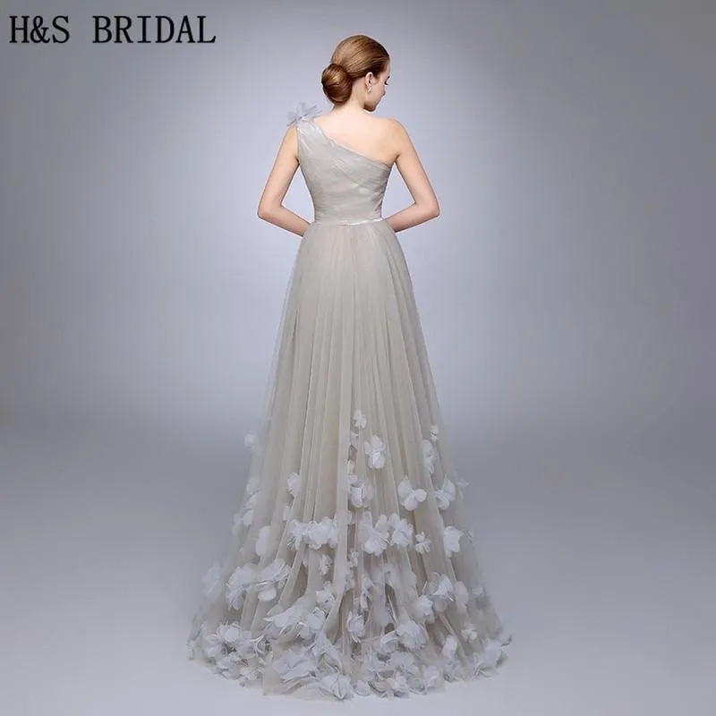 One Shoulder Ladies Popular Tulle Long Evening Gown