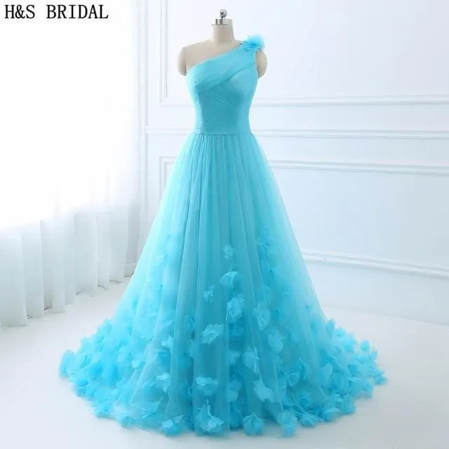 One Shoulder Ladies Popular Tulle Long Evening Gown
